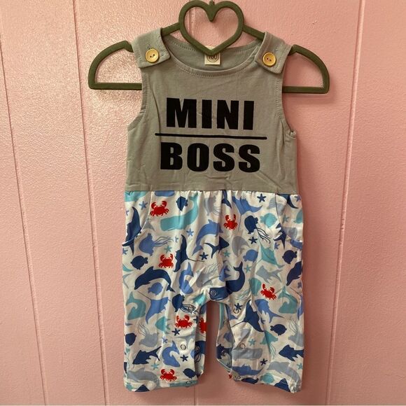 Boys Jumpsuit Mini Boss with Grey Top and Ocean Animals Bottom 2T - Picture 2 of 4